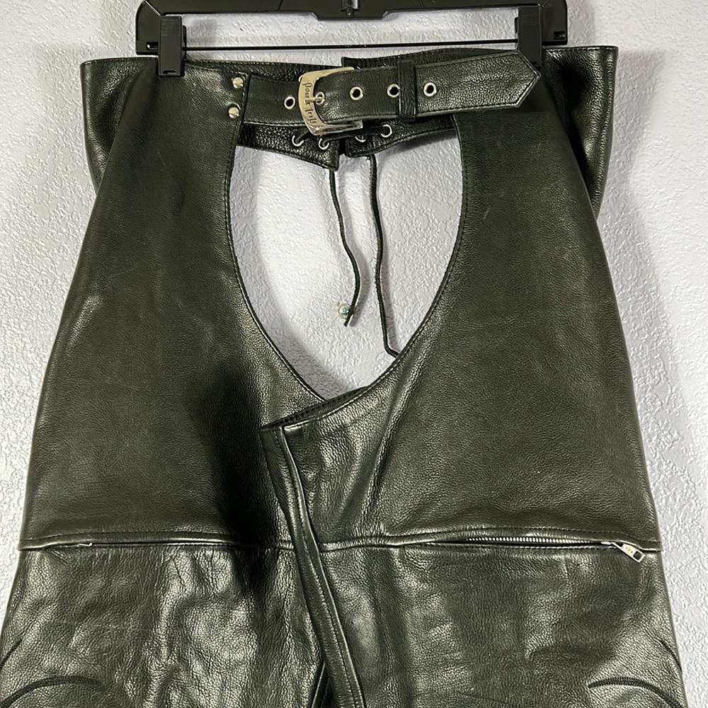 Power Trip Black Leather Motorcycle Chaps Size M